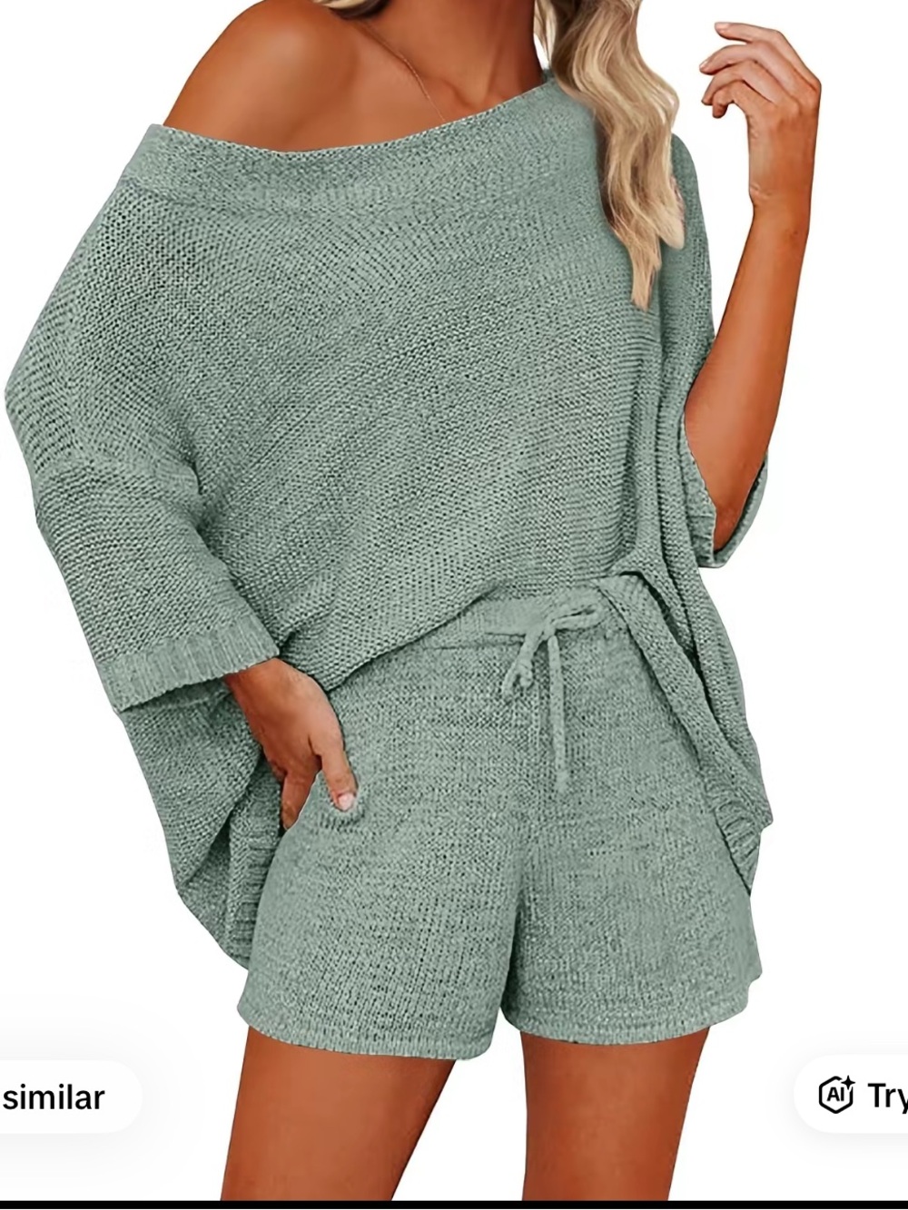 Women's Sage Knit Swim Coverup Top & Shorts Set